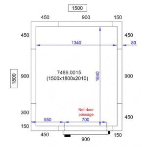 Walk In Refrigerated Room includes Wall Mounted Chiller Compressor 0/+8 1500 W x 1800 D x 2200 H