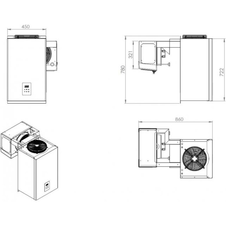 Walk In Refrigerated Room includes Wall Mounted Chiller Compressor 0/+8 1800 W x 2100 D x 2200 H