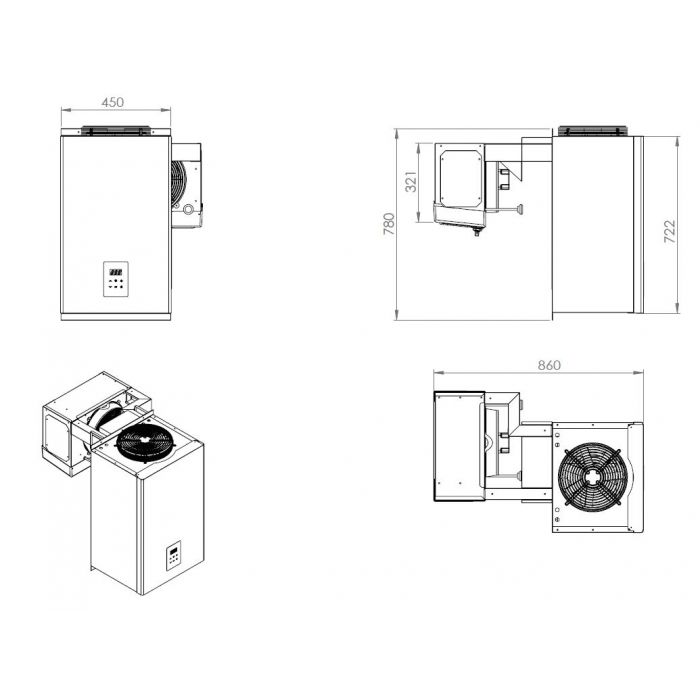 Walk In Refrigerated Room includes Wall Mounted Chiller Compressor 0/+8 1800 W x 2100 D x 2200 H