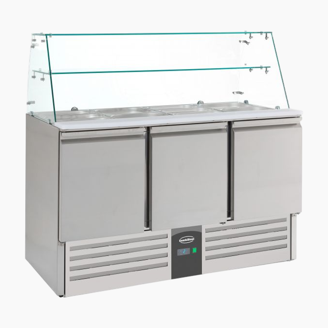 Combisteel Refrigerated Saladette with Glass Cover | 3 Doors