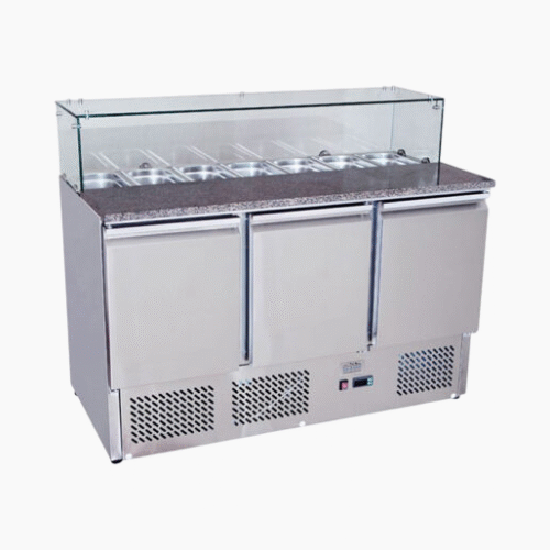 Atosa Ice-A-Cool ICE3864GR 3 Door Marble Top Saladette Counter 380 Litres