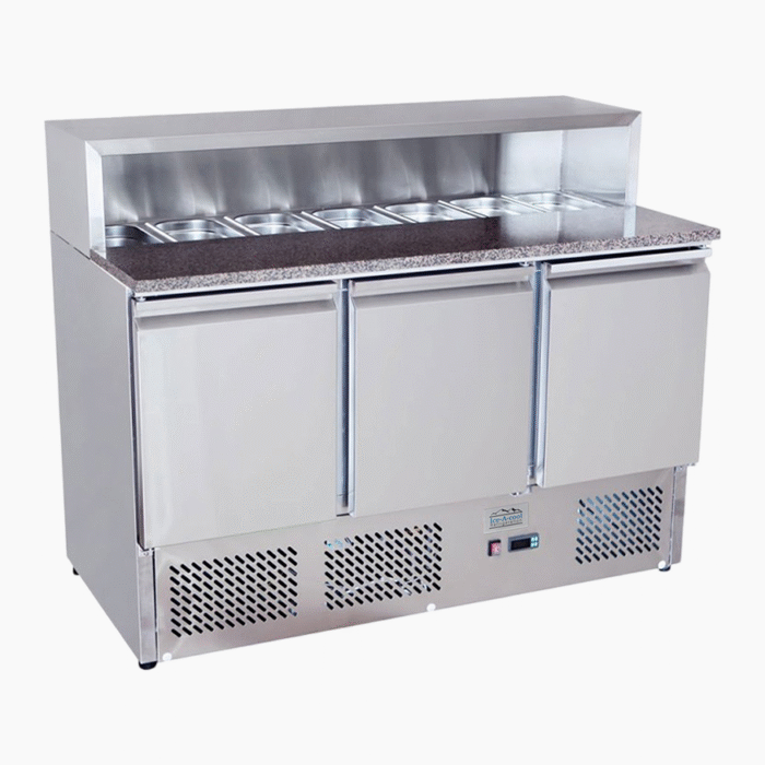 Ice-A-Cool ICE3854GR 3 Door Marble Top Saladette Counter 380 Litres