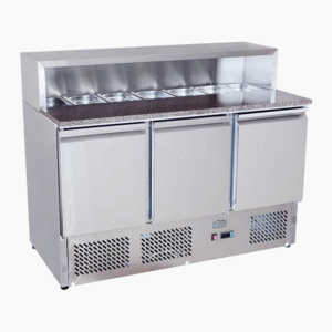 Atosa Ice-A-Cool ICE3858GR 3-Door Marble Top Prep Counter with Stainless Steel Guard and 7 GN Pans