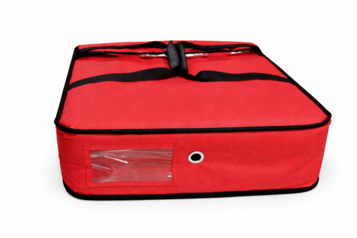 Red insulated delivery bag close-up (1) Insulated Aluminium Foil Pizza Delivery Red Bag